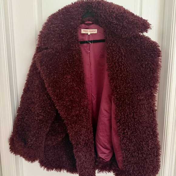 NWT Free People Sophie Faux Fur Teddy Peacoat Size Small Deep Grape - Picture 2 of 10